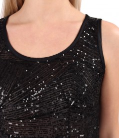 Sleeveless sequin blouse with satin trimming