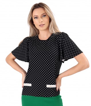 Elegant blouse made of elastic jersey printed with polka dots