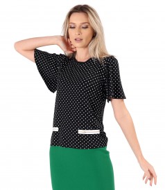 Elegant blouse made of elastic jersey printed with polka dots