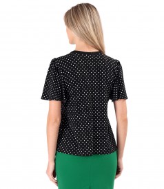 Elegant blouse made of elastic jersey printed with polka dots