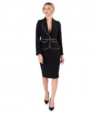 Womens office suit with skirt and jacket made of elastic fabric with viscose