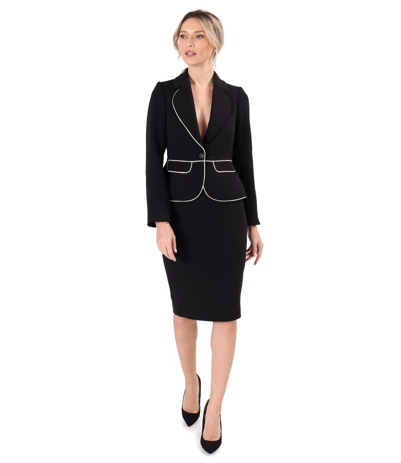 Womens office suit with skirt and jacket made of elastic fabric with viscose