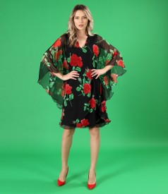 Butterfly dress made of digital printed veil with floral motifs