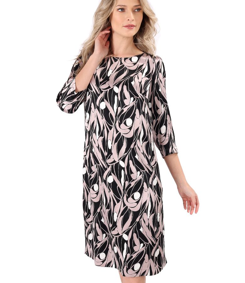 Elegant viscose satin dress printed with floral motifs