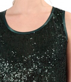 Sleeveless sequin blouse with satin trimming
