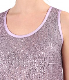 Sleeveless sequin blouse with satin trimming