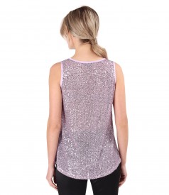 Sleeveless sequin blouse with satin trimming