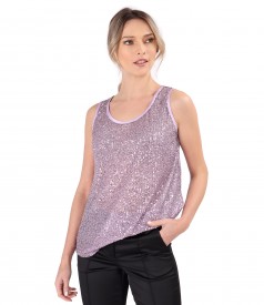 Sleeveless sequin blouse with satin trimming