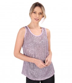 Sleeveless sequin blouse with satin trimming