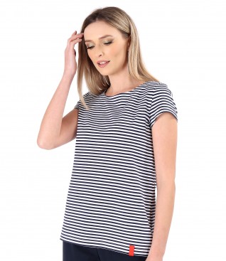 Elastic cotton blouse printed with stripes