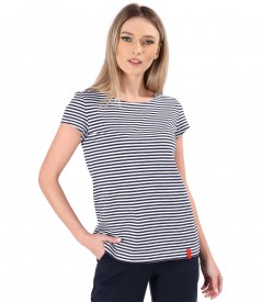 Elastic cotton blouse printed with stripes