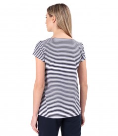 Elastic cotton blouse printed with stripes