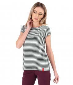 Elastic cotton blouse printed with stripes