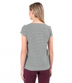 Elastic cotton blouse printed with stripes