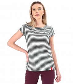 Elastic cotton blouse printed with stripes