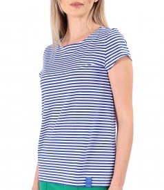 Elastic cotton blouse printed with stripes