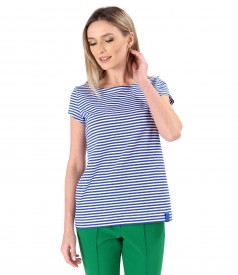 Elastic cotton blouse printed with stripes