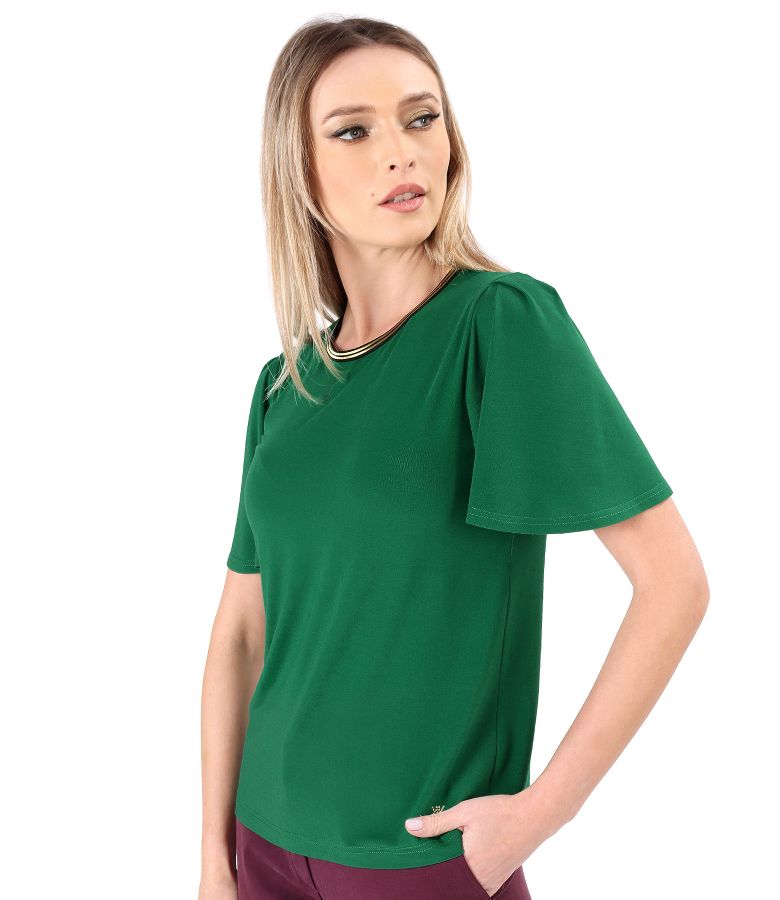 Elegant elastic jersey blouse with wide sleeves