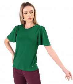 Elegant elastic jersey blouse with wide sleeves