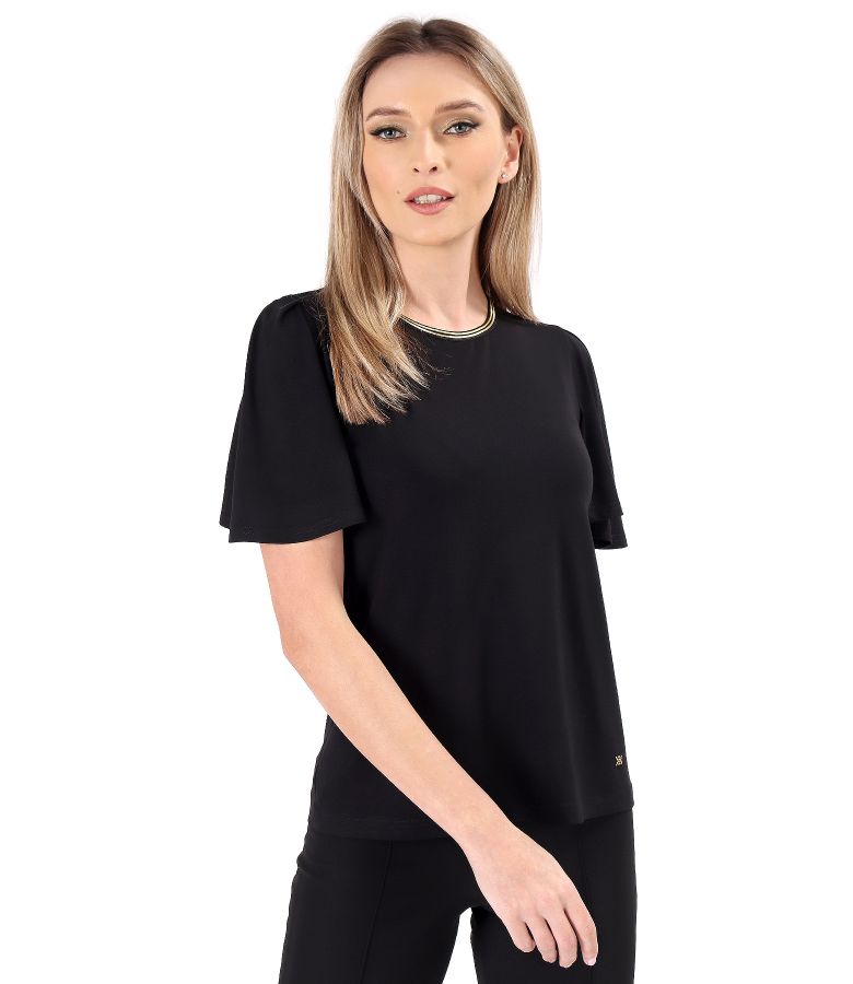 Elegant elastic jersey blouse with wide sleeves