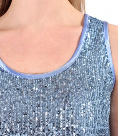 Sleeveless sequin blouse with satin trimming