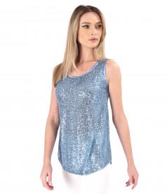 Sleeveless sequin blouse with satin trimming