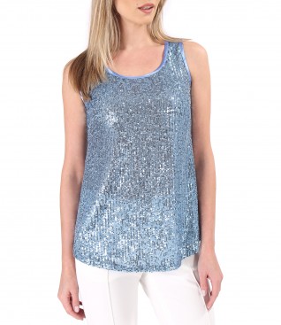 Sleeveless sequin blouse with satin trimming