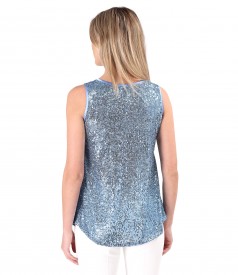 Sleeveless sequin blouse with satin trimming