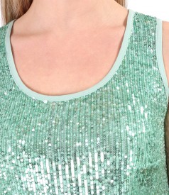 Sleeveless sequin blouse with satin trimming