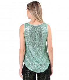 Sleeveless sequin blouse with satin trimming