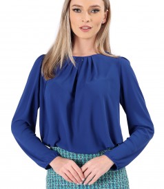 Blouse with folds on decolletage embellished with crystals