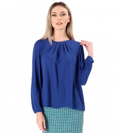 Blouse with folds on decolletage embellished with crystals