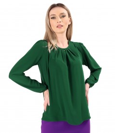 Blouse with folds on decolletage embellished with crystals