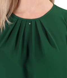 Blouse with folds on decolletage embellished with crystals