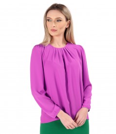 Blouse with folds on decolletage embellished with crystals