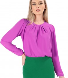 Blouse with folds on decolletage embellished with crystals