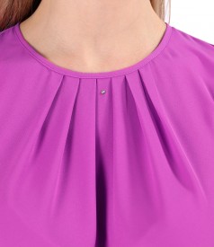 Blouse with folds on decolletage embellished with crystals