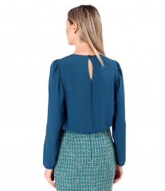 Blouse with folds on decolletage embellished with crystals