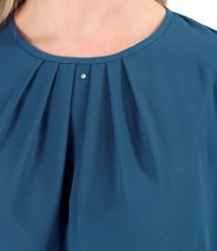 Blouse with folds on decolletage embellished with crystals