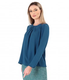 Blouse with folds on decolletage embellished with crystals