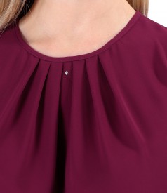 Blouse with folds on decolletage embellished with crystals