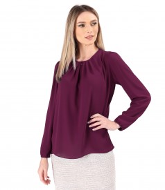 Blouse with folds on decolletage embellished with crystals