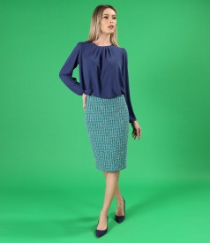 Blouse with tapered skirt made of cotton curls