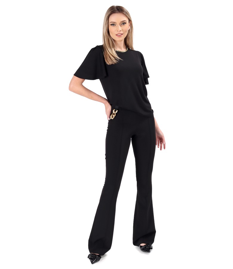 Flared pants with jersey blouse with wide sleeves
