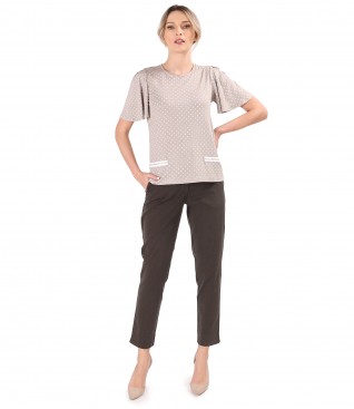 Elastic jersey blouse with ankle pants