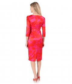 Elegant midi dress in elastic satin with floral motifs