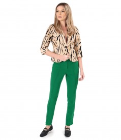 Elastic cotton jacket with animal print and ankle pants