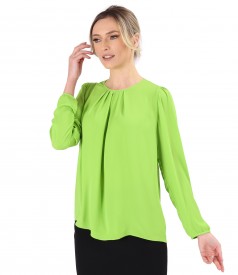 Blouse with folds on decolletage embellished with crystals