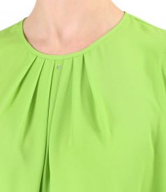 Blouse with folds on decolletage embellished with crystals