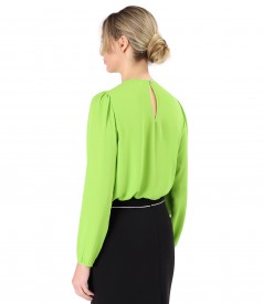 Blouse with folds on decolletage embellished with crystals